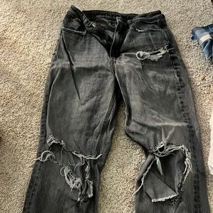 grey ripped straight leg american eagle jeans